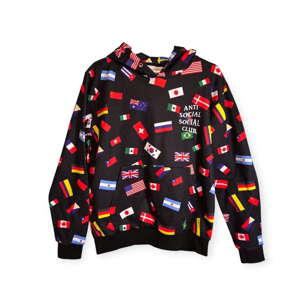 Anti social social club flag print hoodie medium